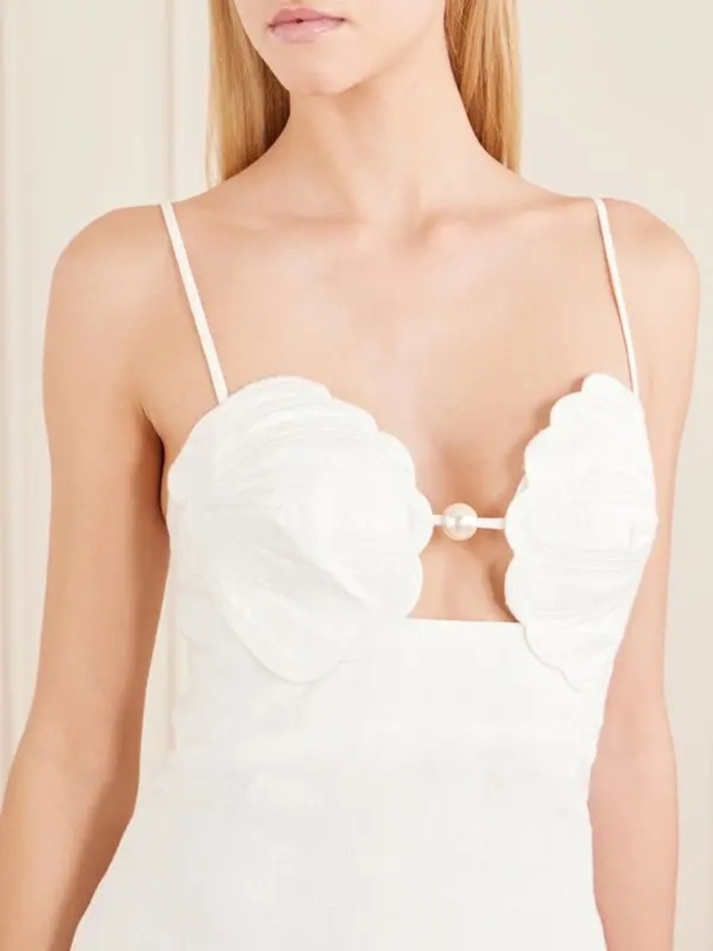 FARM Rio Off White Shell Bust Bodice Pearl Linen Midi Dress Size S Small - Picture 3 of 9